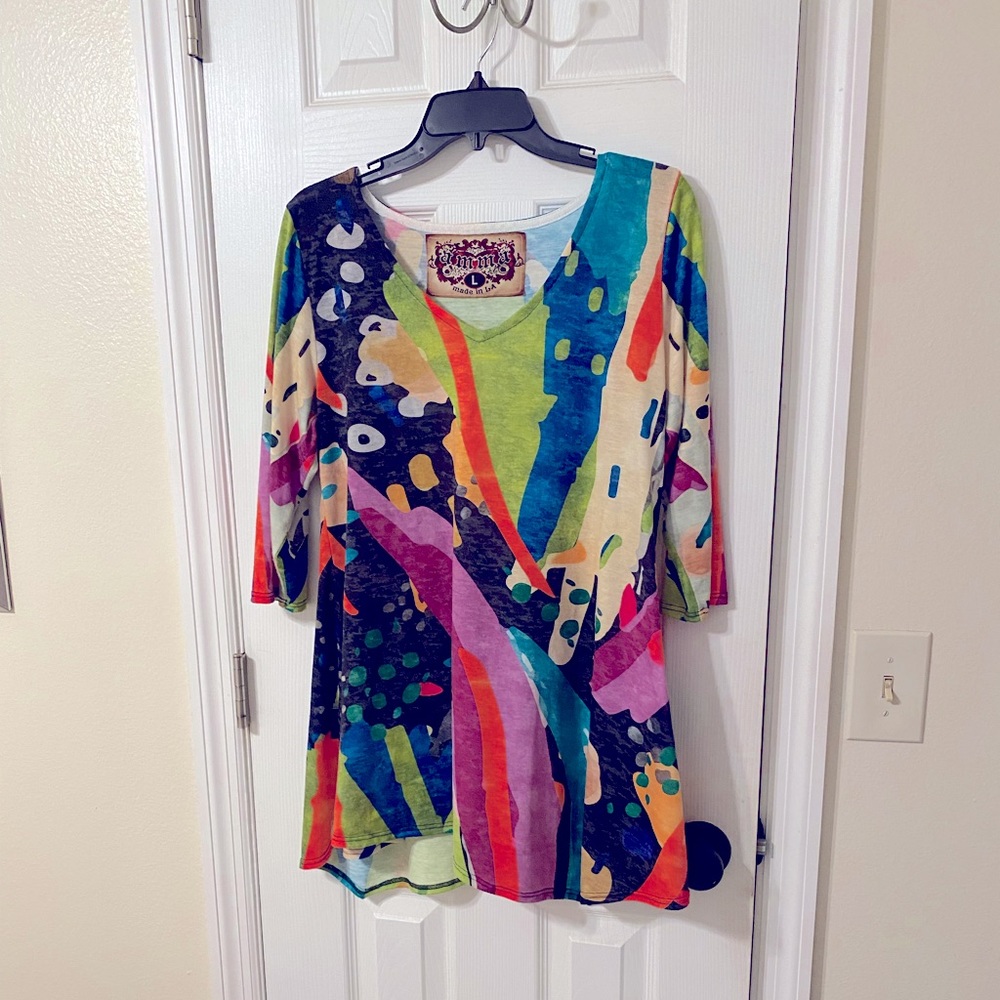 Vintage Amma LA “Art to Wear” Multicolor Bohemian Tunic Dress Size Large.